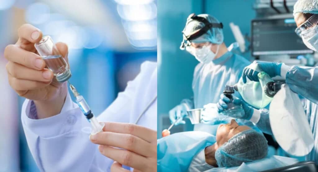 african american anesthetist holding oxygen mask above patient
